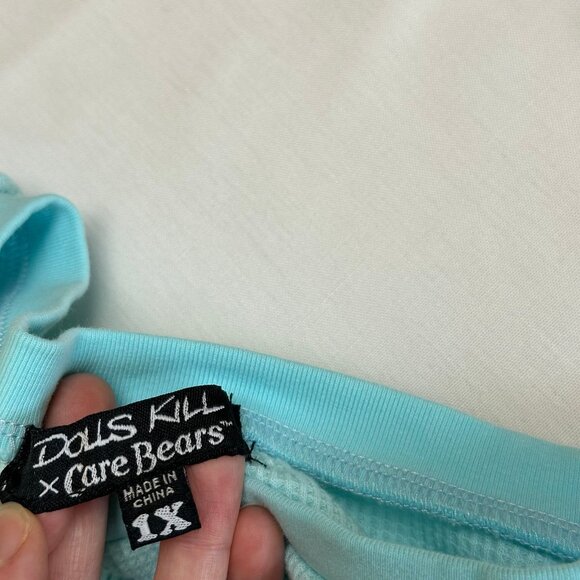 Dolls Kill x Care Bears Blue Cropped Waffle Knit Long Sleeve Top Size 1X Thermal - Picture 4 of 8